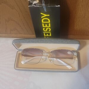 Rimless Reading Glasses - White Temples with Pink Gradient Lenses